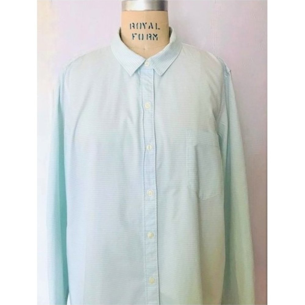 GAP AQUA BLUE WHITE STRIPE FITTED BOYFRIEND LONG SLEEVE SHIRT XL NWT - Picture 5 of 8